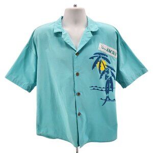 Vintage Original Panama Jack Puffy Print Palm Tree Blue Hawaiian Shirt Large